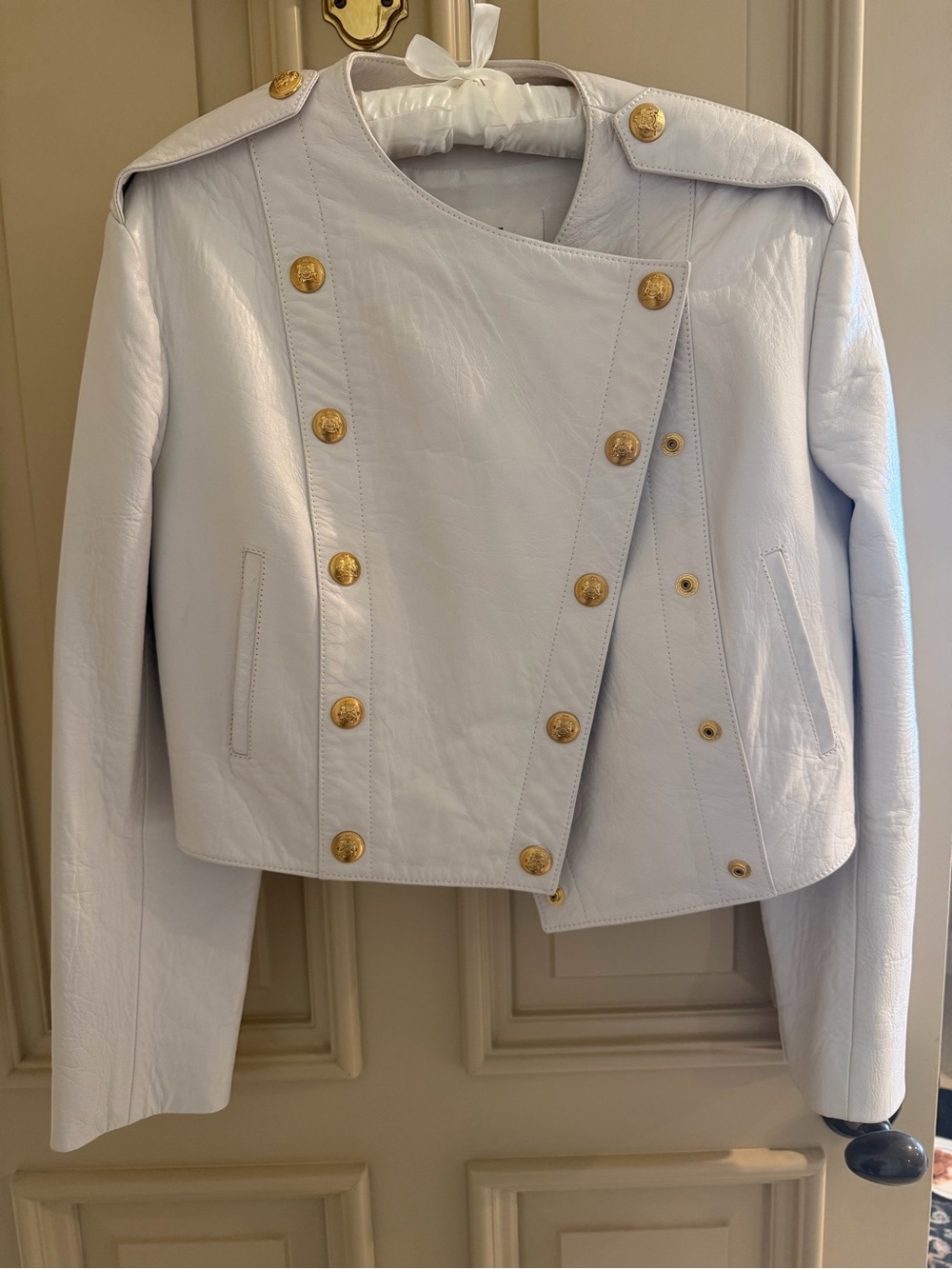 Celine White Leather Double-Breasted Jacket with Gold Buttons